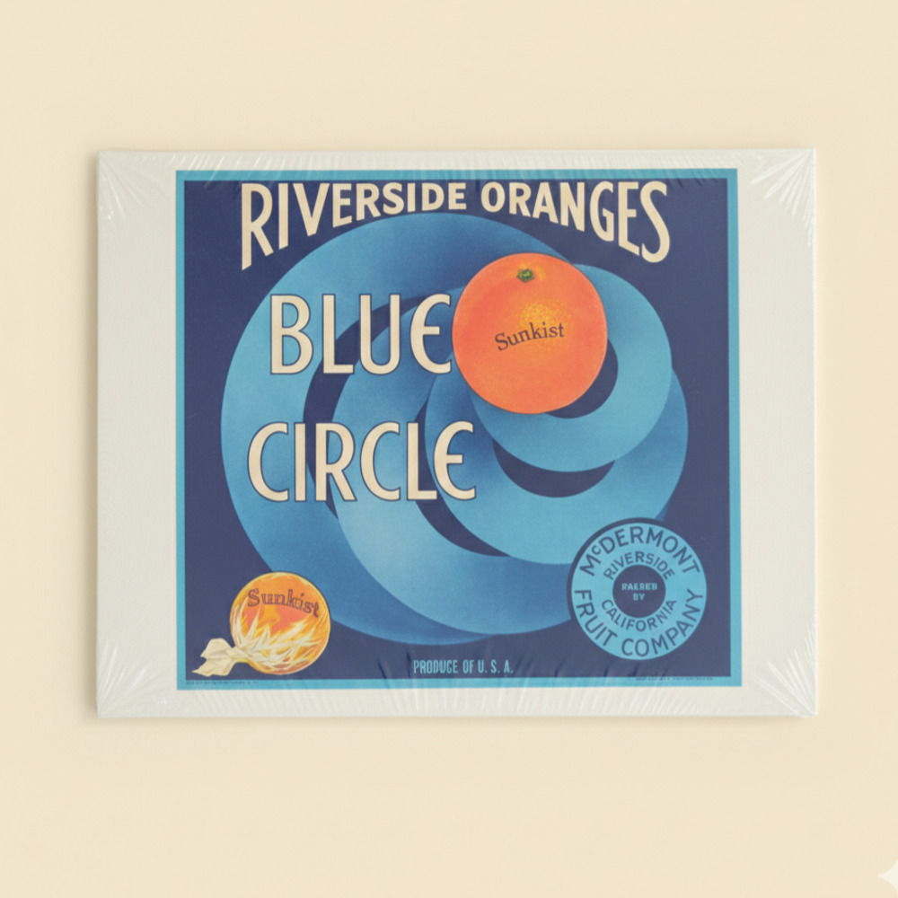 Vintage Riverside Oranges Blue Circle Print | MCM California Citrus Crate Label